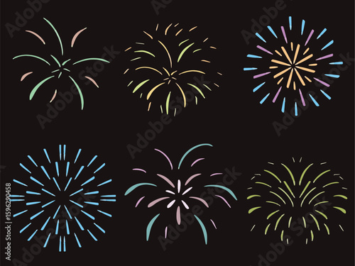 Fireworks on Dark Night Background