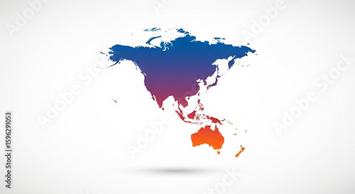 A colorful gradient map of the world continents on a white background.