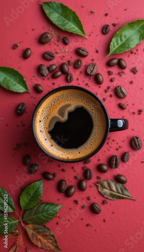 an espresso coffee with rich crema in a black ceramic cup