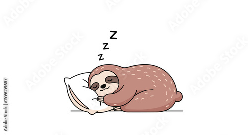 Adorable sloth enjoying a peaceful nap on a soft pillow in a cozy environment