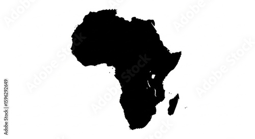A stark black silhouette of the African continent.