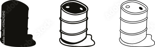 Black and White Oil Barrel Clip art Illustration, Industrial Vector Design.