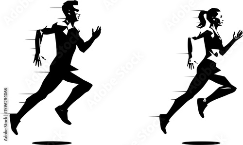 set of Run, running people - man and woman, low poly isolated vector sports illustration, side view. Track and field athletes. on white background