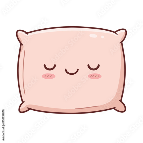 Cute cartoon pillow with closed eyes and smiling expression ,  for home décor, sleep product branding, and children's room designs