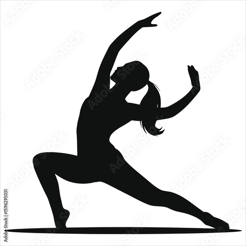 Graceful Female Yoga Pose Silhouette - Warrior II Vector Art for Wellness & Fitness