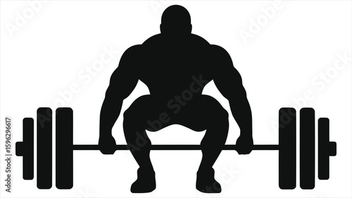 Powerful Black Silhouette Bodybuilder Squatting with Barbell Vector