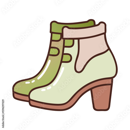 Stylish green ankle boots with chunky heel and straps  