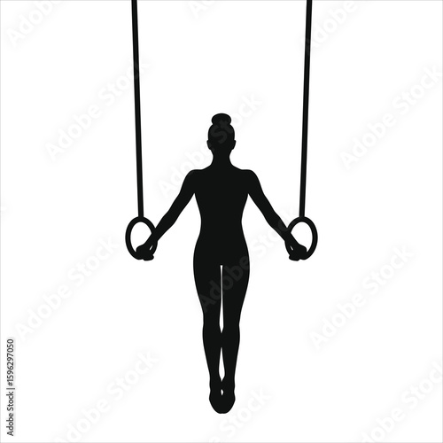 Minimalist Black Silhouette Gymnast on Rings - Vector Art