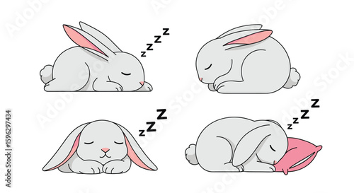 Adorable sleeping bunnies in various cute poses for peaceful and restful animation or illustration projects
