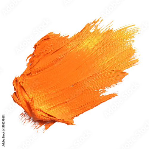 Fototapeta Naklejka Na Ścianę i Meble -  An orange paint smear with a textured brushstroke creates an abstract art piece isolated on transparent background