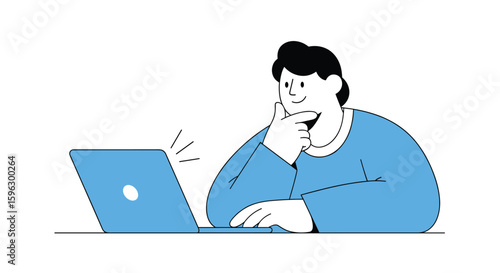 Thoughtful person working on a laptop contemplating ideas and solutions for business growth