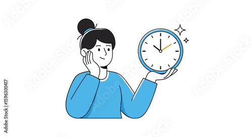 Woman holding a clock indicating timely efficient progress and productivity management in everyday life
