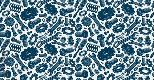 Car service seamless background, vector wrenches and bolts endless wallpaper, automobile engine expertise diagnostic and fix tiling pattern, elements can be used separately.