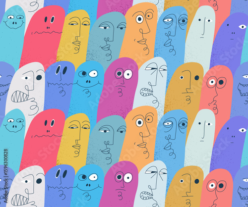 Funny weird ghosts seamless background, vector nasty cartoon characters tiling wallpaper, elements easy to use separately.