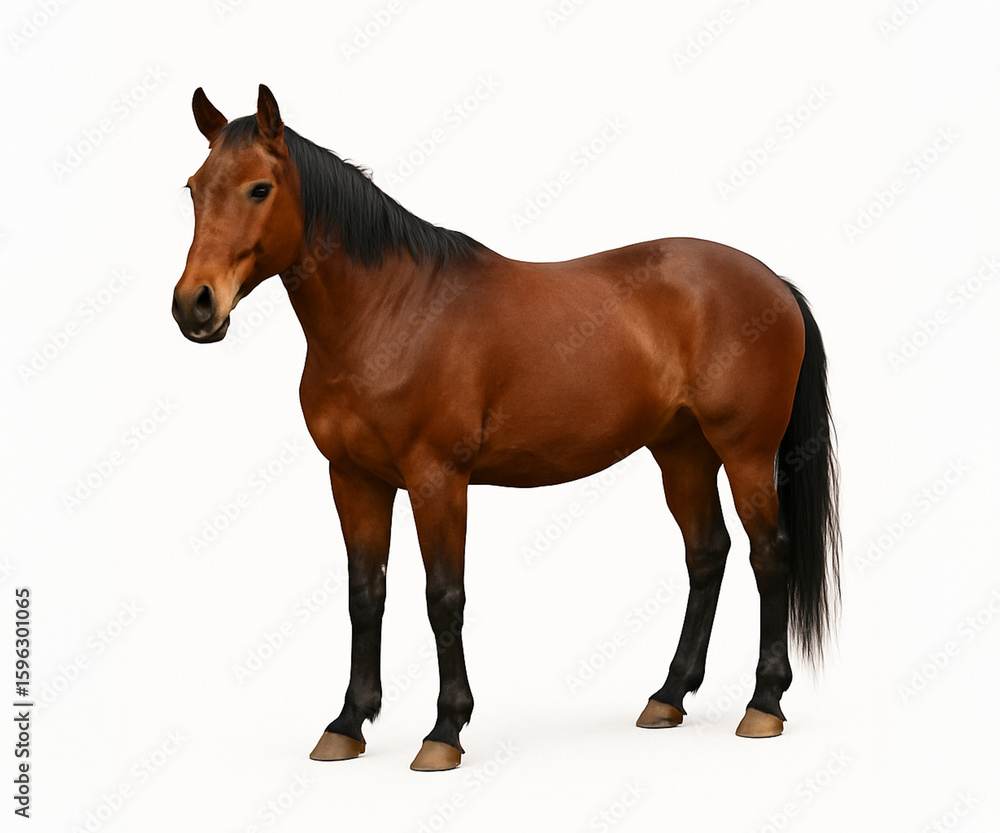 Obraz premium 落ち着いた栗毛の馬、白背景、馬のポートレート