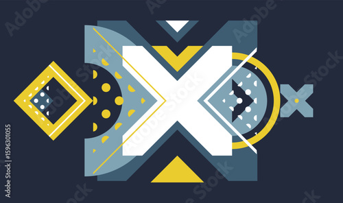 Abstract geometric vector background, artistic wallpaper composition over dark, abstraction art in style of Bauhaus, modern style design.