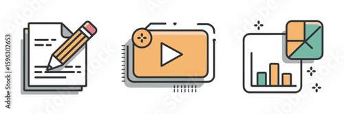 Content marketing icon set with blog, video, and infographic elements – Great for marketing blogs, SEO content, or brand strategy visuals.