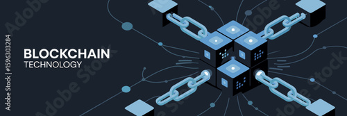 Blockchain vector illustration with glowing interconnected blocks – Ideal for fintech branding, data security themes, or digital technology marketing.