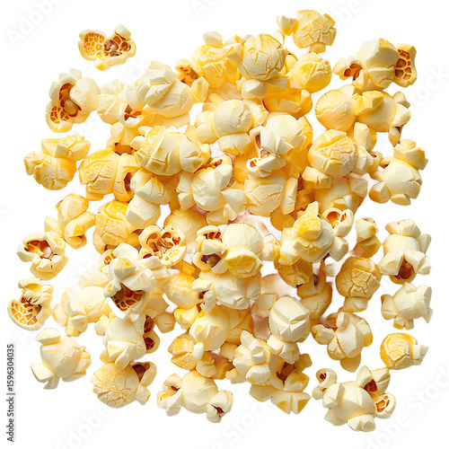 A pile of freshly popped popcorn with a mix of yellow and white kernels