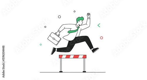 Businessman overcoming challenges with agility and determination jumping over hurdles during a race towards success