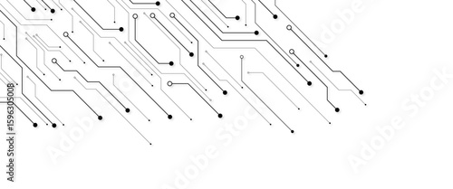 Vector Technology connected white lines and dots with electronics elements on tech bg. Digital technology futuristic internet network speed connection white background.