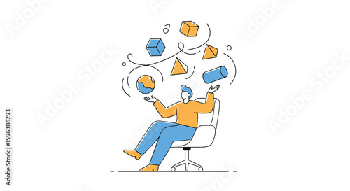 Conceptualizing abstract forms and geometric shapes while juggling ideas in a creative thinking process