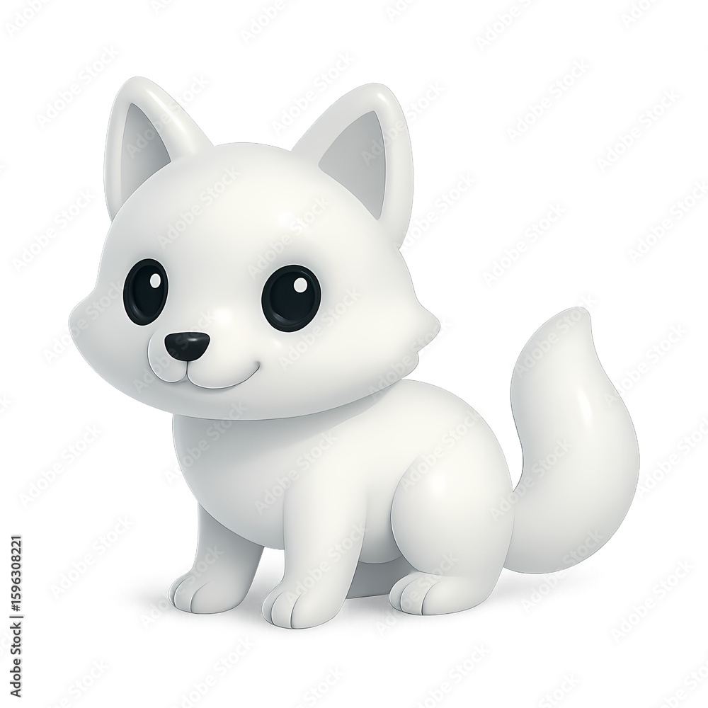 Adorable 3D render of a white cartoon arctic fox with large eyes, sitting and smiling. Transparent background, perfect for digital, game, and icon use Adorable 3D render of a white cartoon arctic fox with large eyes, sitting and smiling. Transparent background, perfect for digital, game, and icon use