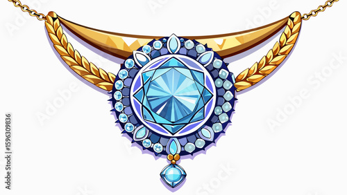 Solitaire diamond pendant necklace displayed on clean white background. Its elegant shape and radiant diamond shine beautifully, making it ideal for a semi-realistic vector scene full of grace.
