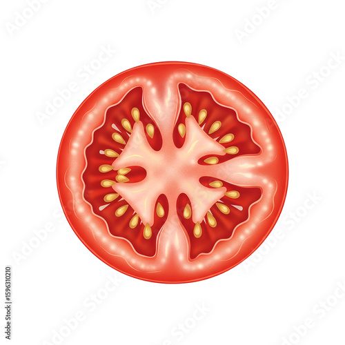 Tomato Slice Realistic Juicy Red Fruit Cross Section Isolated Transparent PNG Image