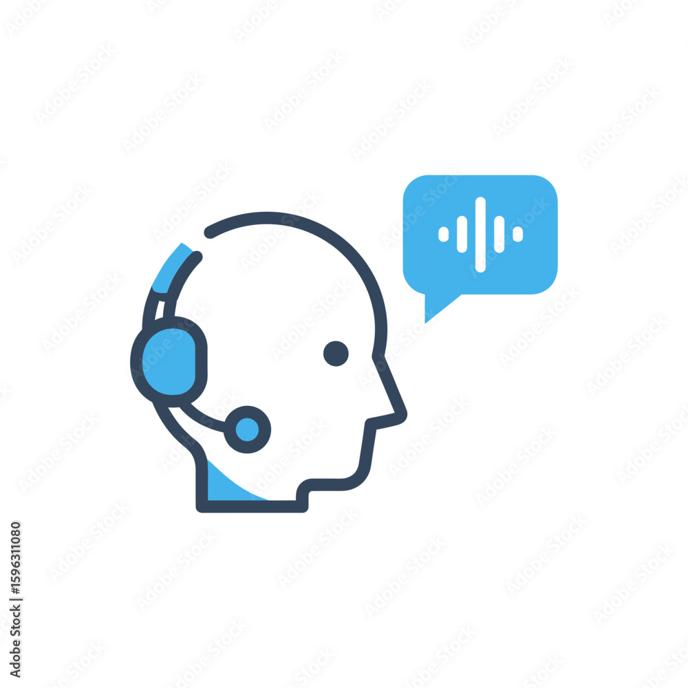 Head silhouette with headset and speech bubble representing voice or communication. Head silhouette with headset and speech bubble representing voice or communication.