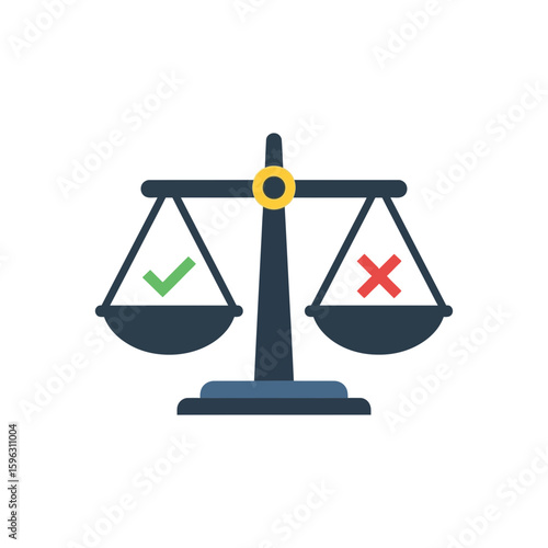 Scales of justice with a check mark and an x mark.