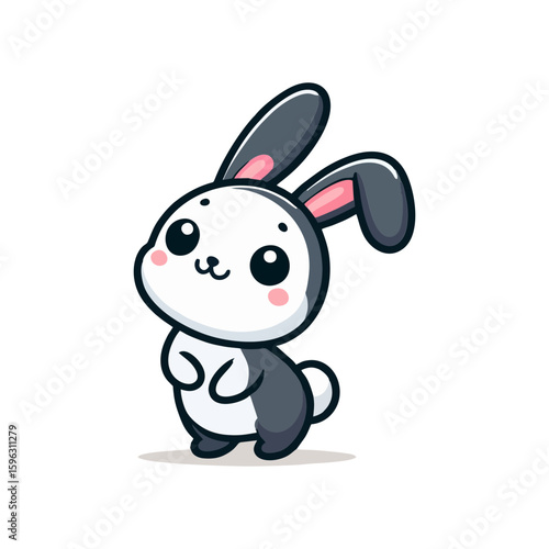Cheerful rabbit with long ears, standing on hind legs