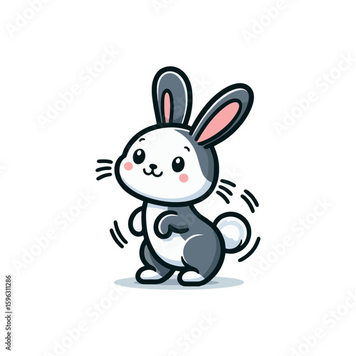 Cheerful rabbit with long ears, standing on hind legs
