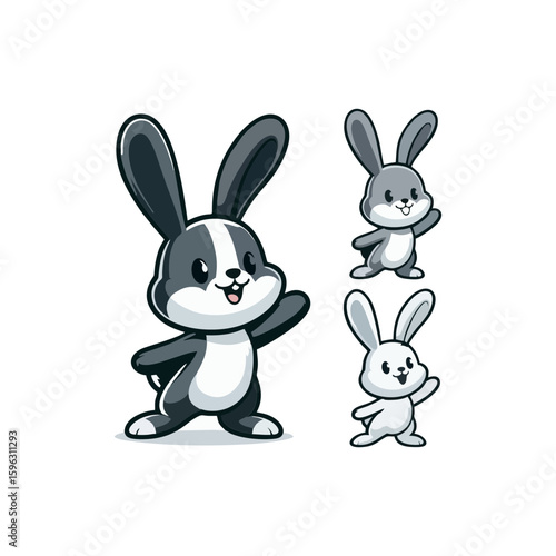 Cheerful rabbit with long ears, standing on hind legs