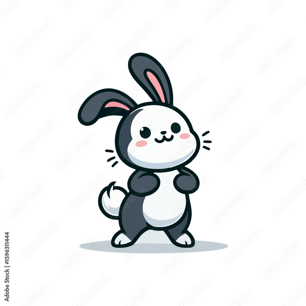 Fototapeta premium Cheerful rabbit with long ears, standing on hind legs