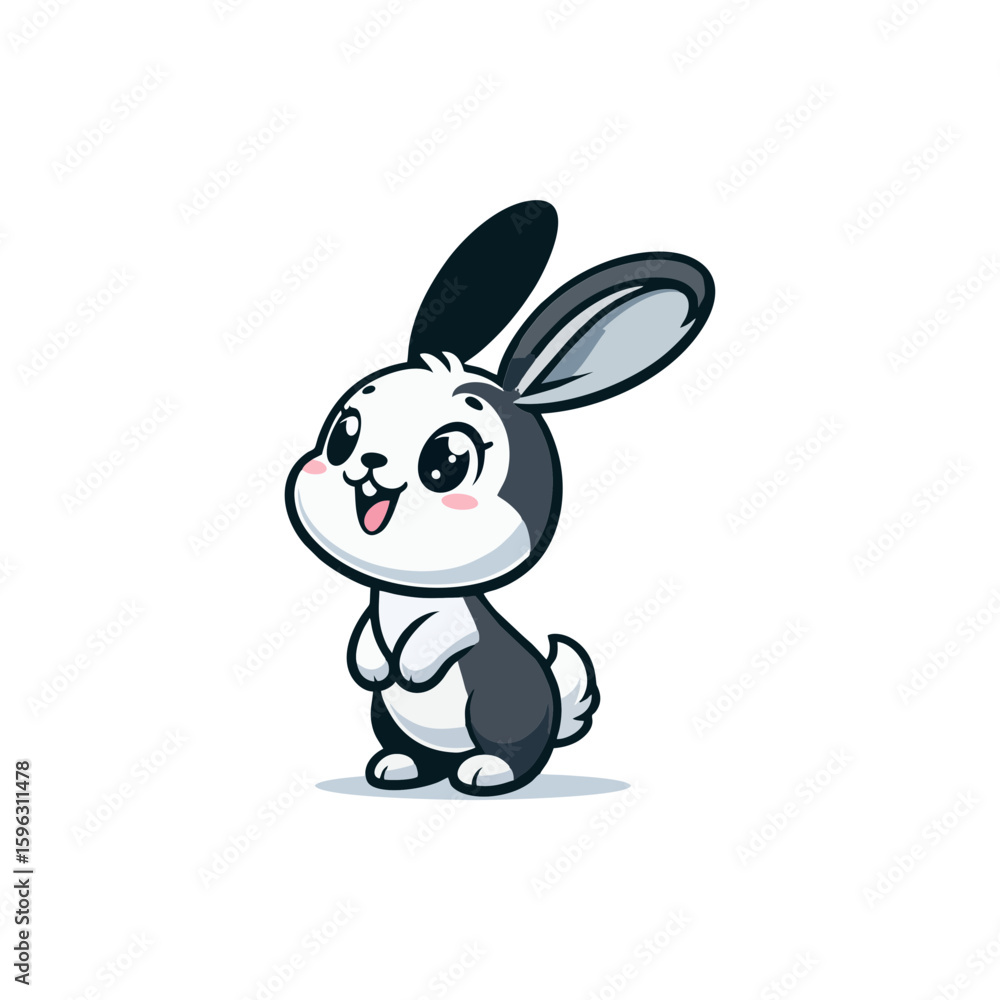 Fototapeta premium Cheerful rabbit with long ears, standing on hind legs