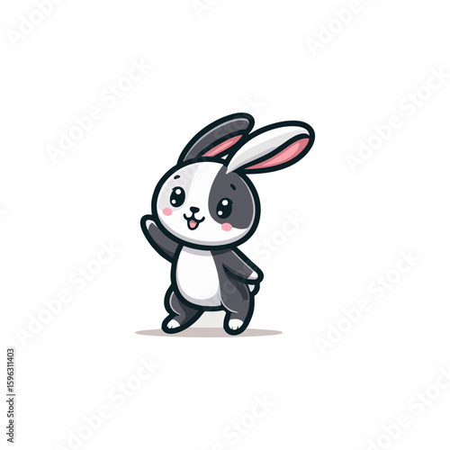 Cheerful rabbit with long ears, standing on hind legs