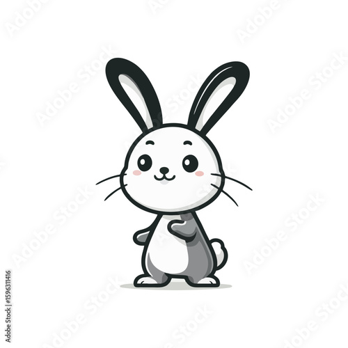 Cheerful rabbit with long ears, standing on hind legs