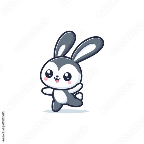 Cheerful rabbit with long ears, standing on hind legs
