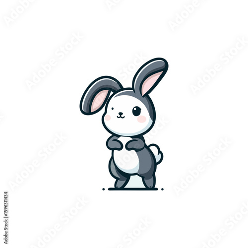 Cheerful rabbit with long ears, standing on hind legs