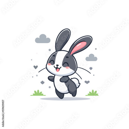 Cheerful rabbit with long ears, standing on hind legs