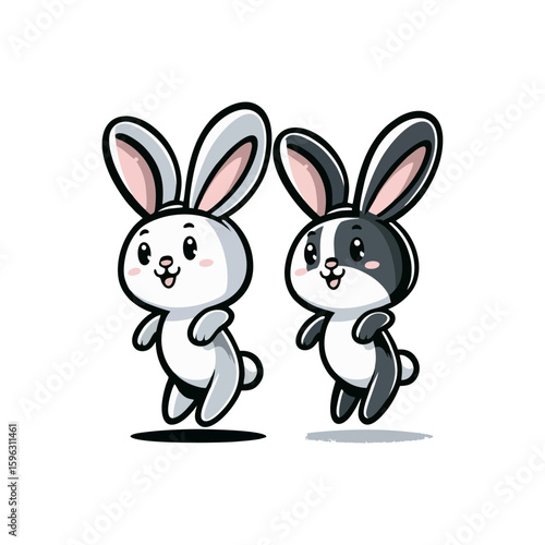 Cheerful rabbit with long ears, standing on hind legs