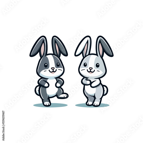 Cheerful rabbit with long ears, standing on hind legs