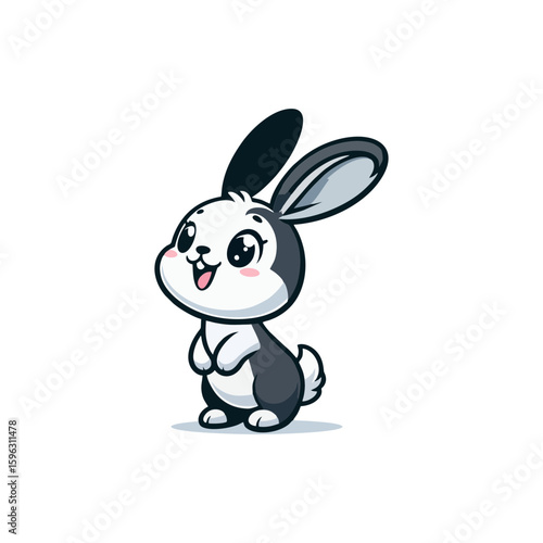 Cheerful rabbit with long ears, standing on hind legs
