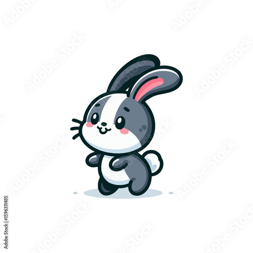 Cheerful rabbit with long ears, standing on hind legs