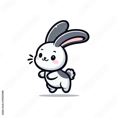 Cheerful rabbit with long ears, standing on hind legs