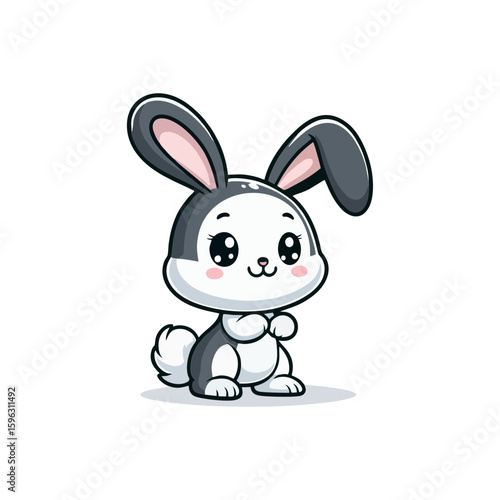 Cheerful rabbit with long ears, standing on hind legs
