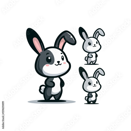 Cheerful rabbit with long ears, standing on hind legs