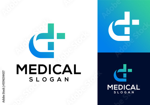 Medical D Logo Icon vector with medical cross