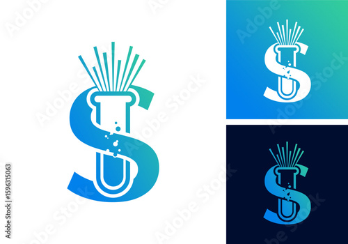 vector icon logo illustration of letter S with lab bottle lab logo